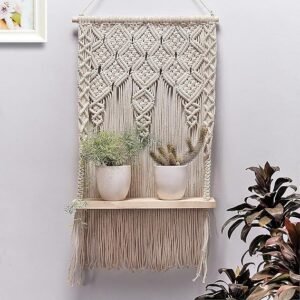 Macrame Handmade Wooden Wall Shelf