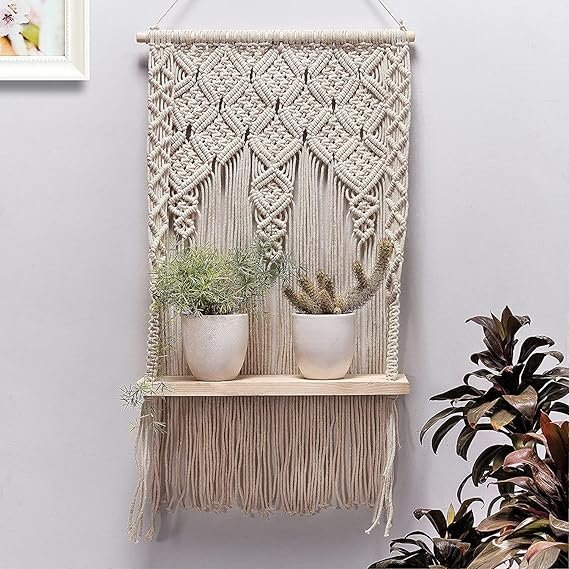 Macrame Handmade Wooden Wall Shelf